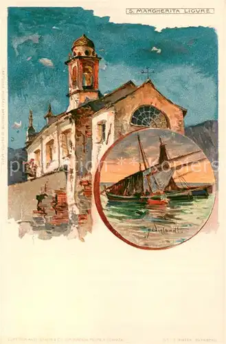 AK / Ansichtskarte Santa_Margherita_Ligure_IT Kirche   Boote Kuenstlerkarte Wielundt 