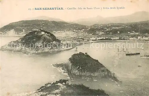 AK / Ansichtskarte San_Sebastian__Pais_Vasco_ES Castillo   Isla de Santa Clara y Bahia desde Igueldo 