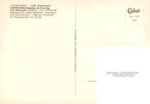 AK / Ansichtskarte Koerbecke_Moehnesee Cafe Restaurant Torhaus Gastraeume Koerbecke Moehnesee