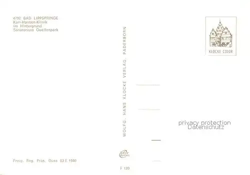 AK / Ansichtskarte Bad_Lippspringe Karl Hansen Klinik Sanatorium Quellenpark Fliegeraufnahme Bad_Lippspringe