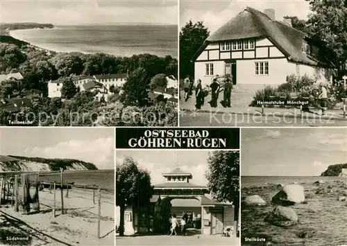 AK / Ansichtskarte Goehren_Ruegen Panorama Heimatstube Moenchgut Suedstrand Eingang Steilkueste Goehren Ruegen