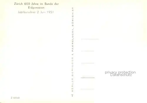 AK / Ansichtskarte Zuerich_ZH Jubilaeumsfeier 2. Juni 1951 Zuerich_ZH