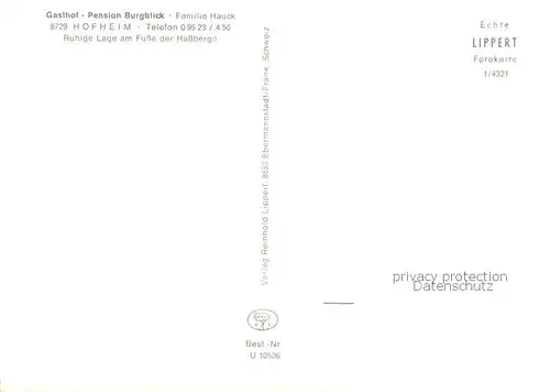 AK / Ansichtskarte Hofheim_Unterfranken Gasthof Pension Burgblick Aussenansicht Hofheim Unterfranken