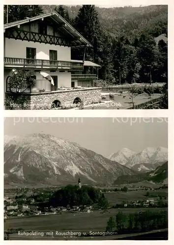 AK / Ansichtskarte Ruhpolding Gesamtansicht m. Rauschberg u. Sontagshorn u. Haus Baumgartnerg Ruhpolding