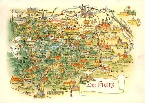 AK / Ansichtskarte Harz_Region Gebietskarte Harz Region