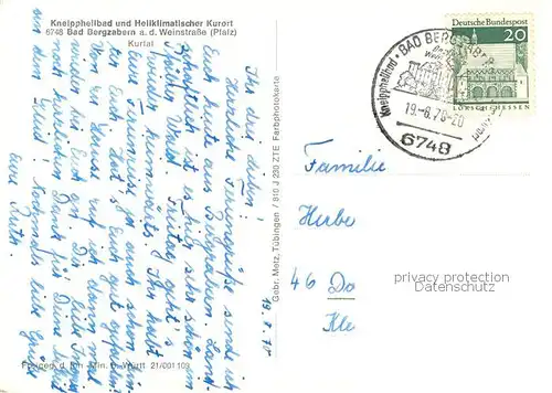 AK / Ansichtskarte Bad_Bergzabern Kneippheilbad Heilklimatischer Kurort Kurtal Bad_Bergzabern