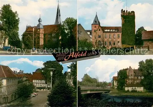 AK / Ansichtskarte Alfeld_Leine Rathaus Kirche Altstadt Partie an der Leine Alfeld_Leine
