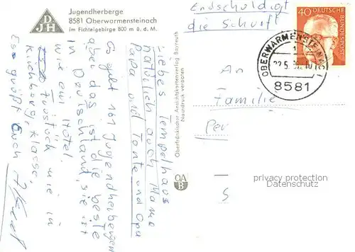 AK / Ansichtskarte Oberwarmensteinach Kirche Jugendherberge Speisesaal Treppenhaus Panorama Oberwarmensteinach