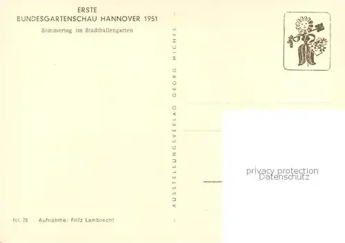 AK / Ansichtskarte Hannover Erste BUGA Hannover 1951 Sommertag im Stadthallengarten Hannover