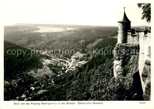 AK / Ansichtskarte Koenigstein_Saechsische_Schweiz Blick von der Festung Koenigstein in das Bielatal Koenigstein_Saechsische