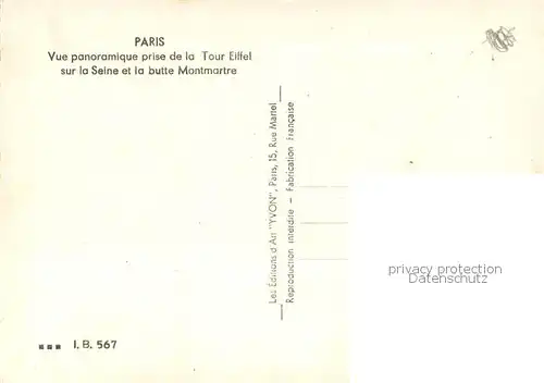 AK / Ansichtskarte Paris_75 Vue panoramique prise de la Tour Eiffel sur la Seine et la butte Montmartre 