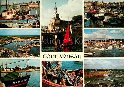 AK / Ansichtskarte Concarneau_29_Finistere Les Grands Ports de Peche Le Beffroi les Remparts de la Ville Close Les bateaux de peche a quai 