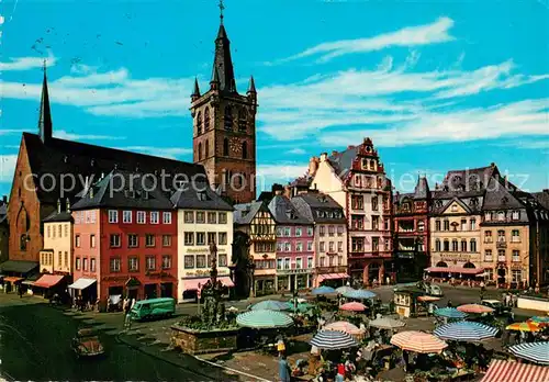 AK / Ansichtskarte Trier Hauptmarkt mit Petrusbrunnen und St Gangolph Trier