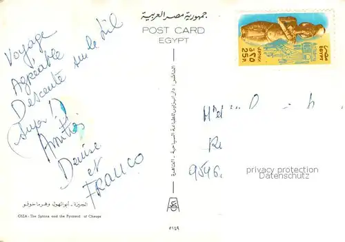 AK / Ansichtskarte Giza_Gizeh_Egypt Sphinx and Pyramid of Cheops 