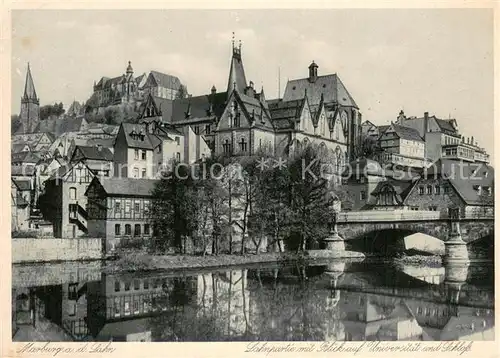 AK / Ansichtskarte Marburg_Lahn Lahnpartie mit Blick auf Universitaet und Schloss Marburg_Lahn