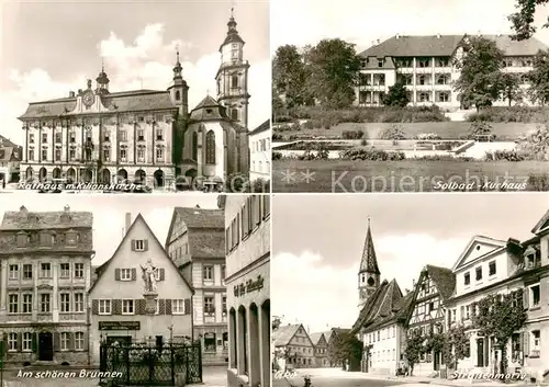 AK / Ansichtskarte Bad_Windsheim Rathaus mit Kilianskirche Solbad Kurhaus Am schoenen Brunnen Strassenpartie Bad_Windsheim