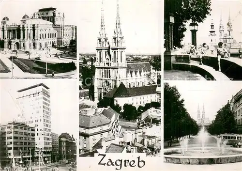 AK / Ansichtskarte Zagreb_Agram_Croatia Teilansichten Kirche Brunnen 