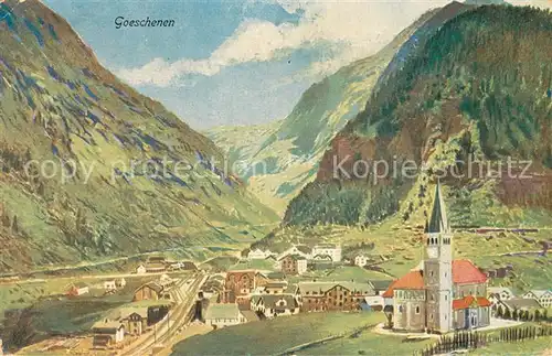AK / Ansichtskarte Goeschenen_Goeschenen_UR Panorama mit Kirche Kuenstlerkarte 