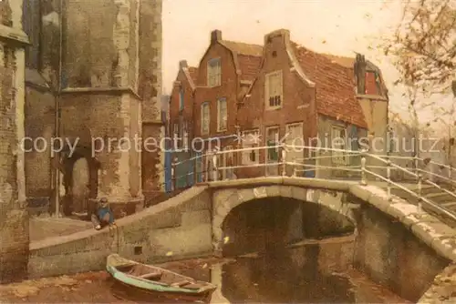 AK / Ansichtskarte Delft_NL Altstadt Kanal Bruecke Aquarell J. Setelik Kuenstlerkarte 