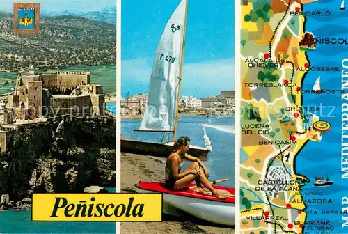 AK / Ansichtskarte Peniscola_ES Festung Strand Karte 