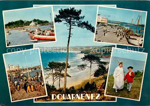 AK / Ansichtskarte Douarnenez Ile Tristan Debarquement de la sardine La plage du Ris Le port Petits enfants en costume du pays Douarnenez