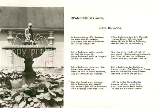 AK / Ansichtskarte Brandenburg__Havel Brunnen m. Fritze Bollmann u. Gedicht Spruch 