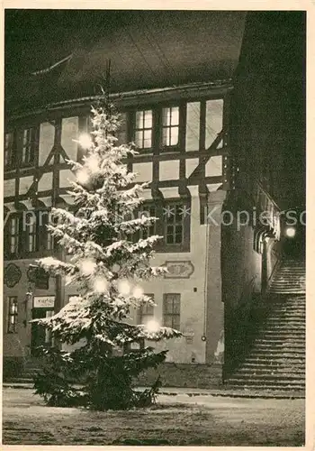 AK / Ansichtskarte Stolberg_Harz Weihnachtsbaum Fachwerkhaus bei Nacht Stolberg Harz