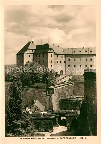 AK / Ansichtskarte Festung_Koenigstein Aussenansicht m. Eingang u. Georgenburg 