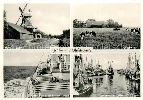 AK / Ansichtskarte Ostfriesland Muehle Fischerboote Kuestenhafen  Ostfriesland