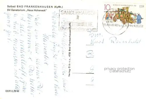 AK / Ansichtskarte Bad_Frankenhausen SV Sanatorium Haus Hoheneck Aussenansicht Bad_Frankenhausen