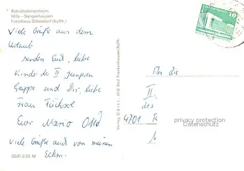 AK / Ansichtskarte Sangerhausen_Suedharz Betriebsferienheim Mifa   Forsthaus Sittendorf Sangerhausen Suedharz