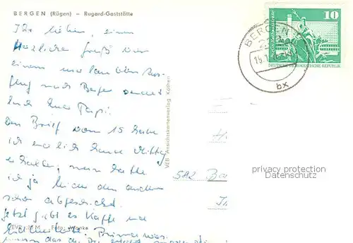 AK / Ansichtskarte Bergen__Ruegen Rugard Gaststaette Aussenansicht m. Terrasse 