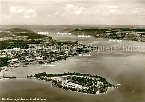 AK / Ansichtskarte Insel_Mainau Fliegeraufnahme Gesamtansicht m. ueberlinger See Insel Mainau