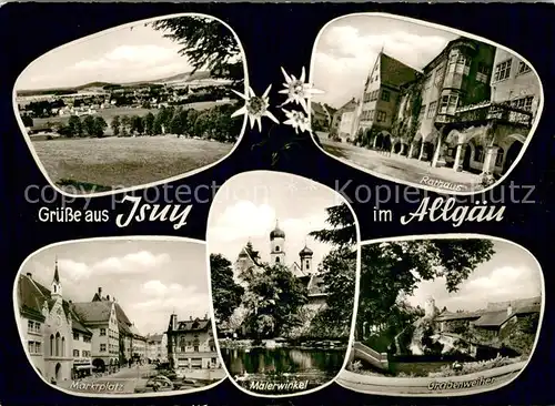 AK / Ansichtskarte Isny_Allgaeu Gesamtansicht   Rathaus   Grabenweiher   Marktplatz Isny Allgaeu