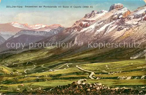 AK / Ansichtskarte Dolomiti__Dolomiten_IT Serpentinen der Pordoistrasse mit Sasso di Capello 