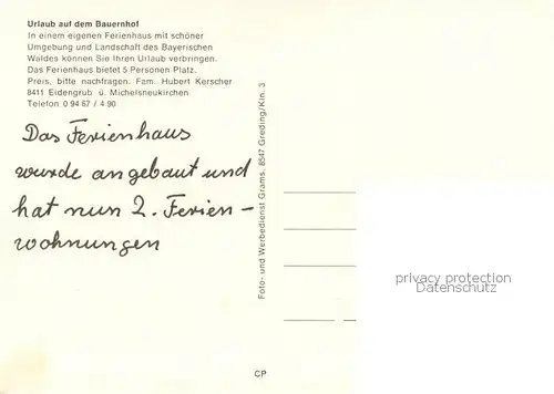 AK / Ansichtskarte Eidengrub Urlaub auf dem Bauernhof Fam Kerscher Eidengrub