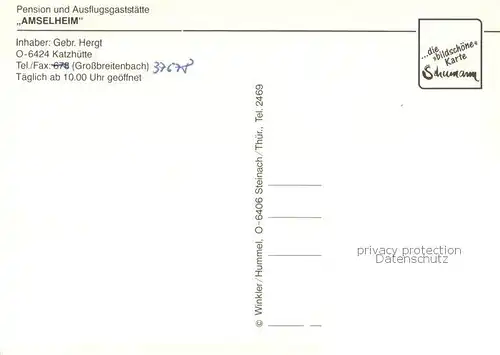 AK / Ansichtskarte Katzhuette_Thueringen Waldpension Amselheim Pension Ausflugsgaststaette 