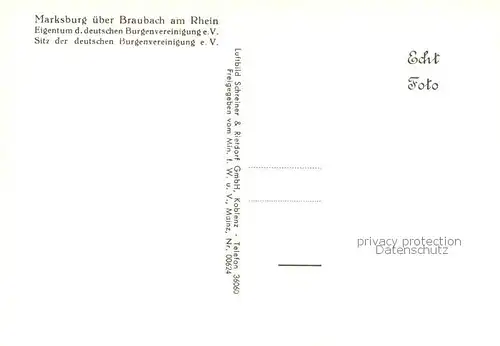 AK / Ansichtskarte Marksburg Fliegeraufnahme Burg Marksburg