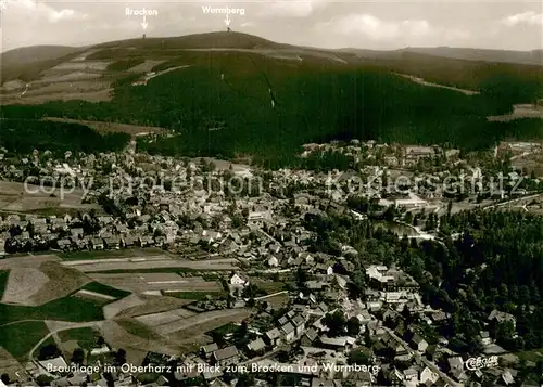 AK / Ansichtskarte Braunlage Fliegeraufnahme Stadt u. Brocken m. Wurmberg Braunlage