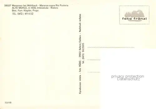 AK / Ansichtskarte Meransen_Muehlbach_Suedtirol_IT Alte Muehle Imbissstube 