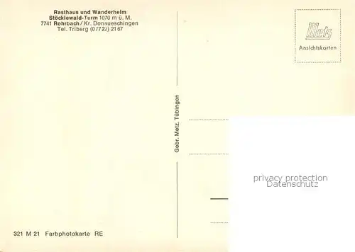 AK / Ansichtskarte Rohrbach_Voehrenbach Rasthaus Wanderheim Stoecklewald Turm Rohrbach Voehrenbach