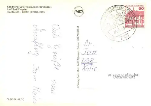 AK / Ansichtskarte Bad_Wimpfen Konditorei Cafe Restaurant Birkensee Bad_Wimpfen