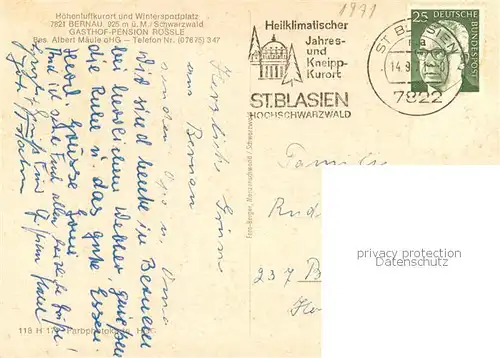 AK / Ansichtskarte Bernau_Schwarzwald Gasthof Pension Roessle Bernau Schwarzwald