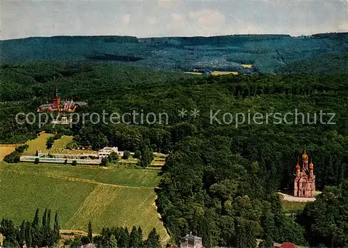 AK / Ansichtskarte Wiesbaden Blick auf Neroberg Opelbad Griech Kapelle und Berggasthaus Jagdschloss Platte Wiesbaden