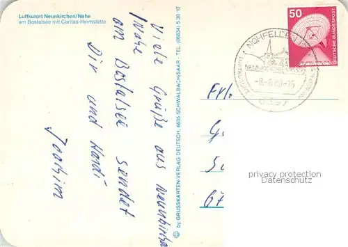 AK / Ansichtskarte Neunkirchen_Nohfelden Fliegeraufnahme mit Bostalsee und Caritas Heimstaette 