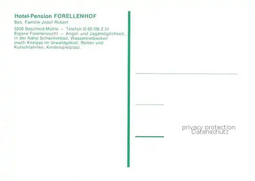 AK / Ansichtskarte Bescheid_Hermeskeil Hotel Pension Forellenhof Wildpark Anglersee Terrasse Bescheid Hermeskeil