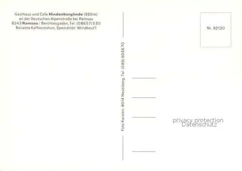 AK / Ansichtskarte Ramsau_Berchtesgaden Gasthaus Cafe Hindenburglinde an der Deutschen Alpenstrasse Windbeutel Ramsau Berchtesgaden