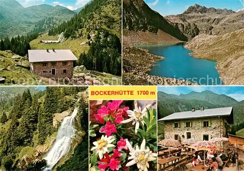 AK / Ansichtskarte Dorf Tirol_Suedtirol_IT Schutzhaus Bockerhuette Spronsertal Langsee Wasserfall Alpenflora 