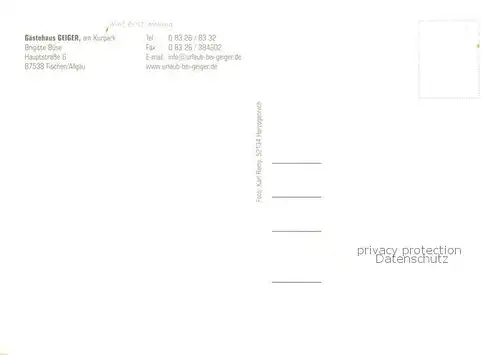 AK / Ansichtskarte Fischen_Allgaeu Gaestehaus Geiger am Kurpark Winterpanorama Allgaeuer Alpen Fischen Allgaeu