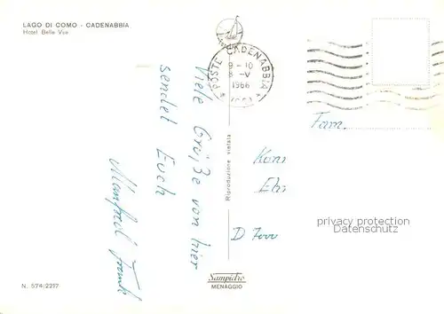 AK / Ansichtskarte Cadenabbia_Lago_di_Como Hotel Bella Vue Cadenabbia_Lago_di_Como